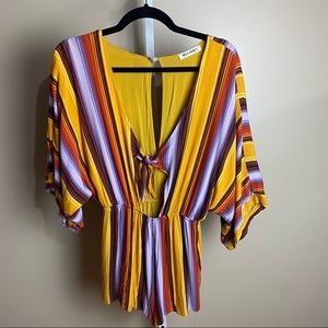 Wild Honey striped romper, size Medium, cutouts, tie front